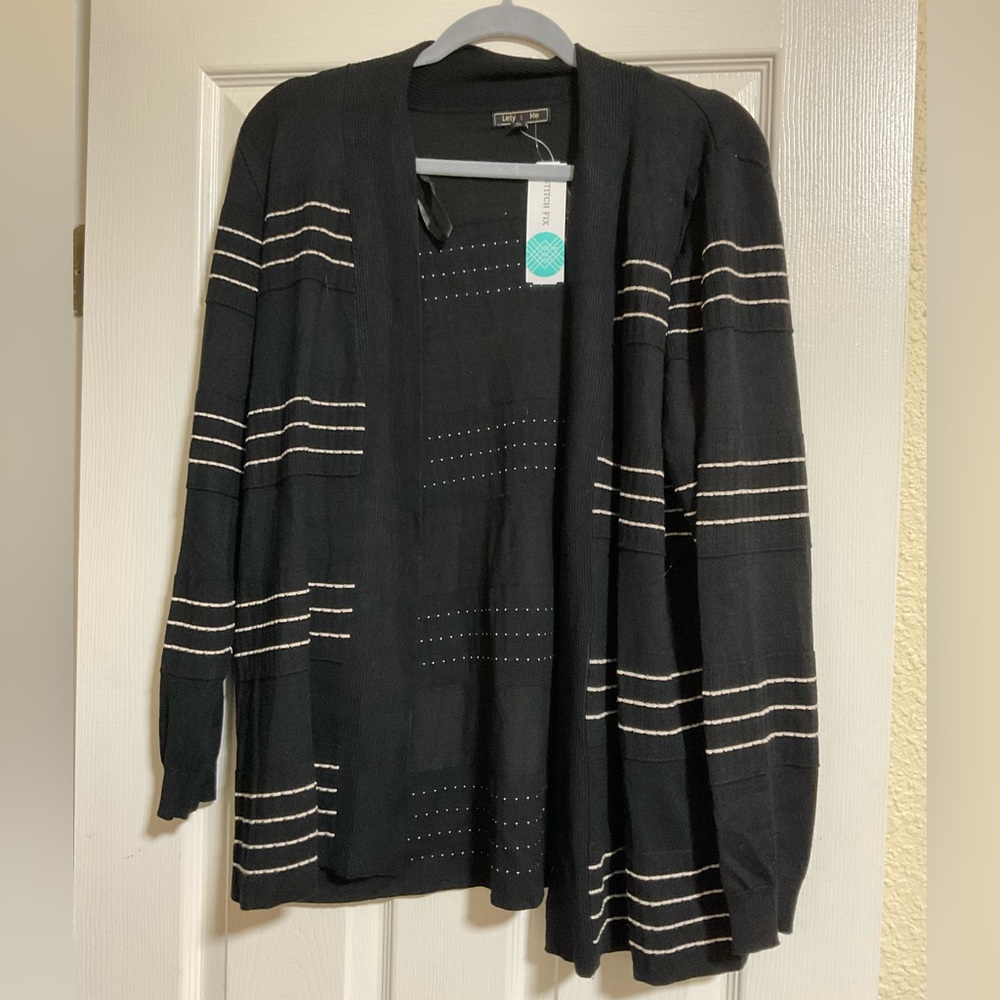 Lety & Me Chic Black Cardigan with White Stripes